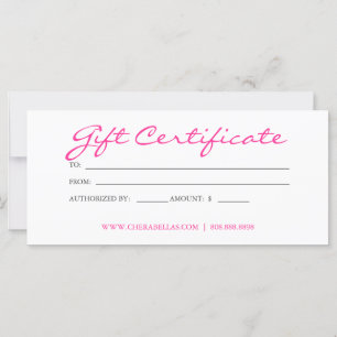 Carte Certificat cadeau Salon de bronzage rose Bikini fe