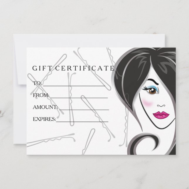 Carte Certificat cadeau salon de coiffure pour fille (Devant)