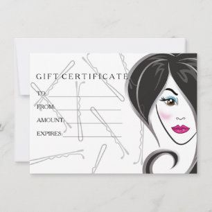 Carte Certificat cadeau salon de coiffure pour fille