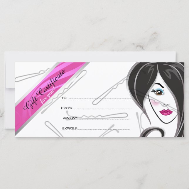 Carte Certificat cadeau salon de coiffure pour fille (Devant)