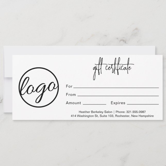 Carte Certificat cadeau simple et moderne pour logo d'en (Dos)