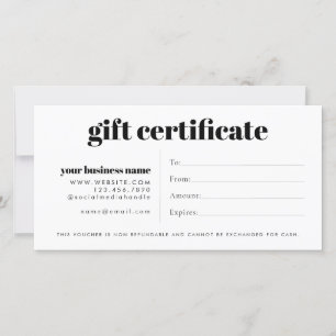 Carte Certificat cadeau simple minimaliste pour petites