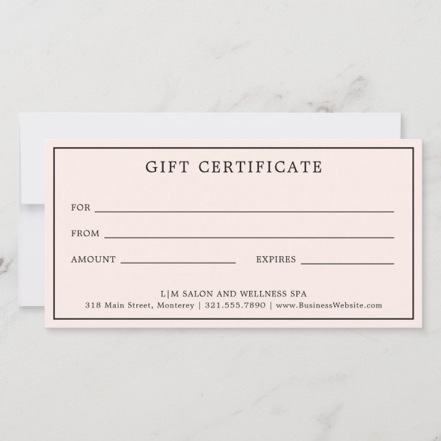 Carte Certificat cadeau simple Monogram Pink Blush (Devant)