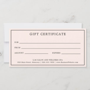 Carte Certificat cadeau simple Monogram Pink Blush