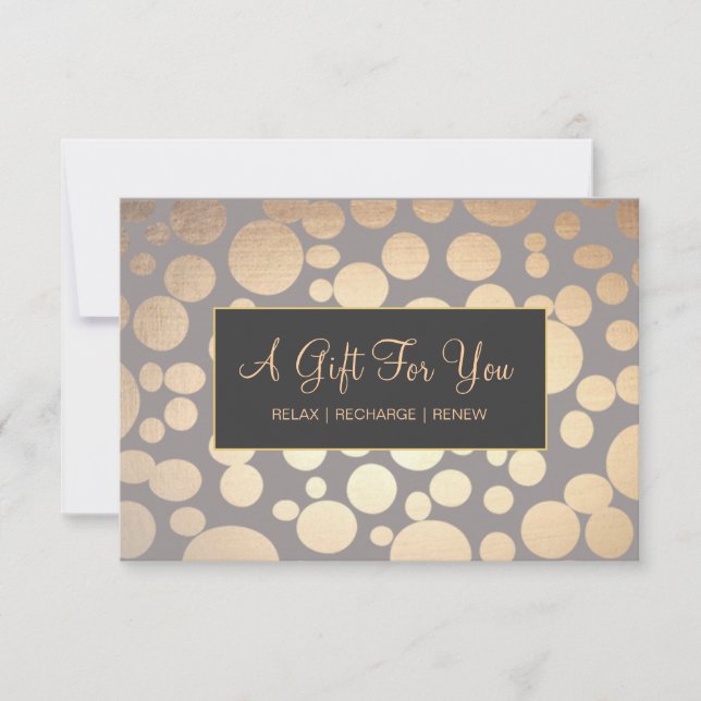 Carte Certificat cadeau Spa et salon Faux Gold et Taupe (Devant)