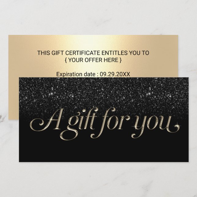 Carte Certificat cadeau Spa moderne Black & Gold Salon (Devant / Derrière)