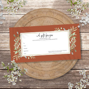 Carte Certificat Cadeau Terracotta Végétal Or Entreprise