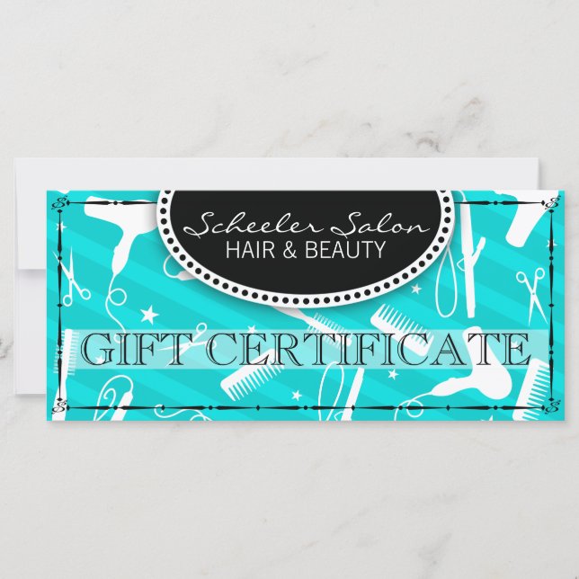 Carte Certificat cadeau turquoise Blue Hair & Beauty (Devant)