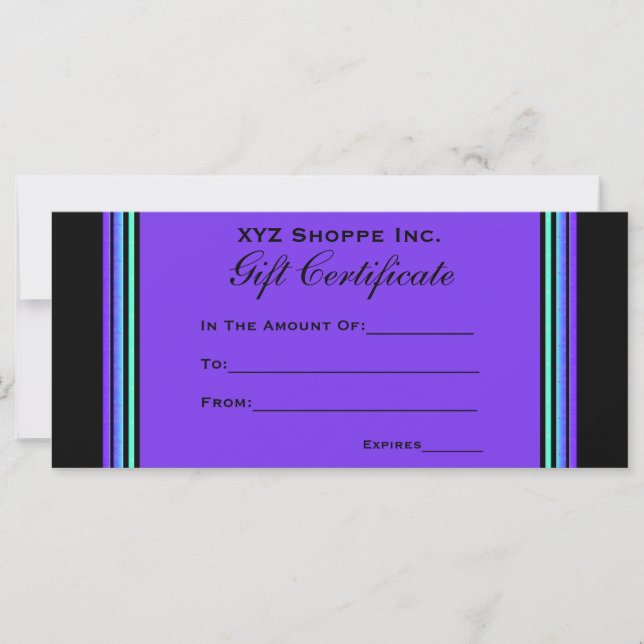 Carte Certificat cadeau turquoise pourpre (Devant)