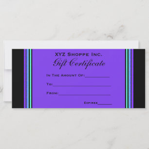 Carte Certificat cadeau turquoise pourpre
