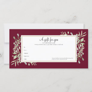 Carte Certificat Cadeau Vert de Bourgogne Or Entreprise