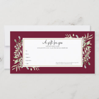Carte Certificat Cadeau Vert de Bourgogne Or Entreprise