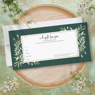Carte Certificat Cadeau Vert Émeraude Or