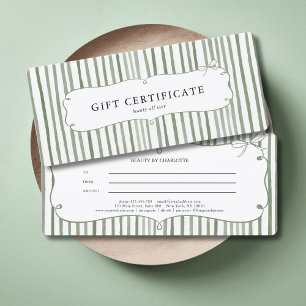 Carte Certificat Cadeau Vintage à Ruban Rayé Vert et Bla