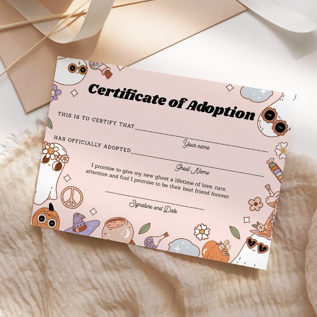 Carte Certificat d'adoption de fantôme rose Éffrayant Ha (Créateur téléchargé)