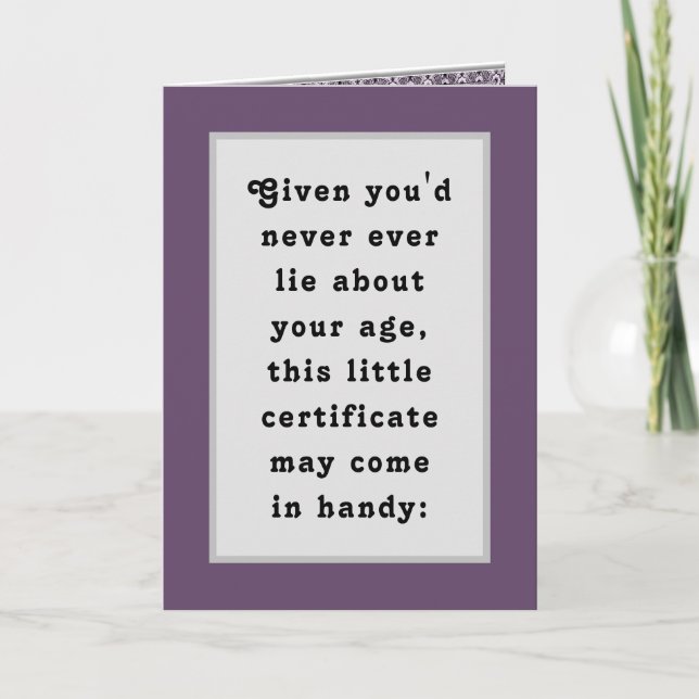 Carte Certificat d'anniversaire amusant pour adultes (Devant)
