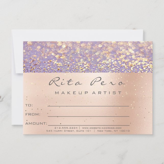 Carte Certificat d'artiste maquillage d'or rose Cadeau v (Devant)