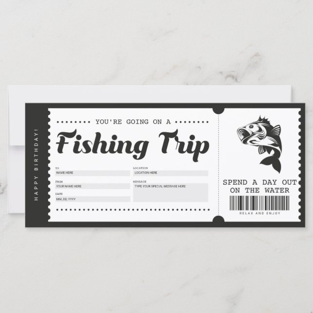 Carte Certificat de bon cadeau de voyage de pêche (Devant)