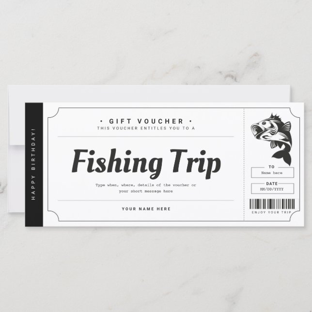 Carte Certificat de bon cadeau de voyage de pêche (Devant)