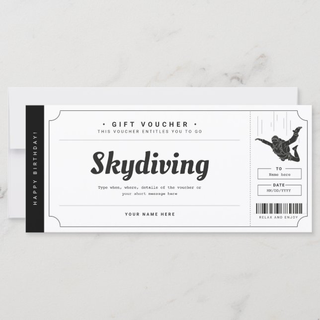 Carte Certificat de bon cadeau Skydiving (Devant)