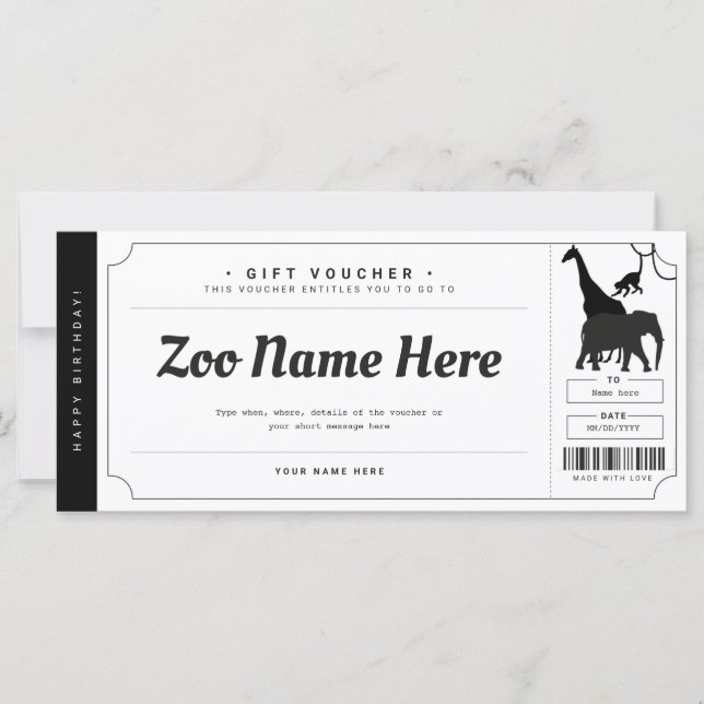 Carte Certificat de bon cadeau surprise Zoo (Devant)