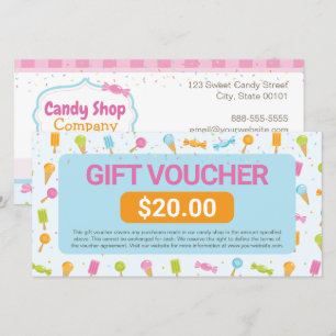 Carte Certificat de bon cadeau Sweet Candy Shop