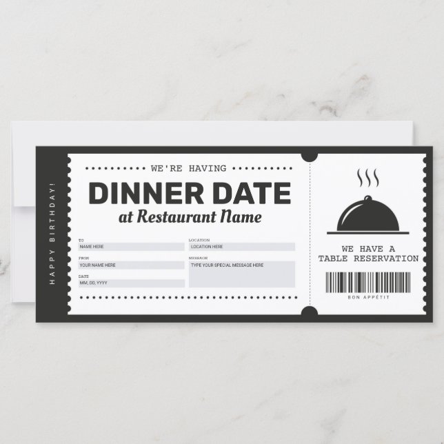 Carte Certificat de bon de réservation de restaurant (Devant)