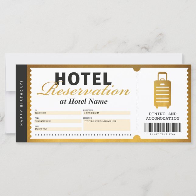 Carte Certificat de bon d'or de réservation de séjour d' (Devant)