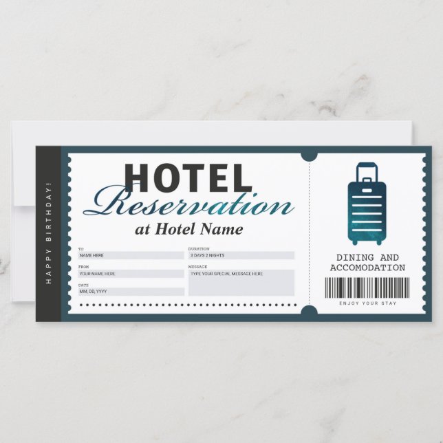 Carte Certificat de bon Turquoise de réservation de séjo (Devant)