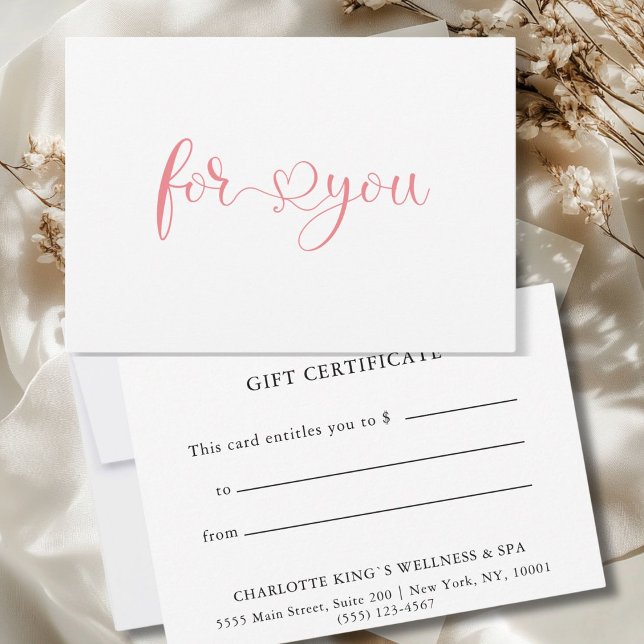 CARTE CERTIFICAT DE CADEAU COMMERCIAL | (BUSINESS GIFT CERTIFICATE | for you, white.)