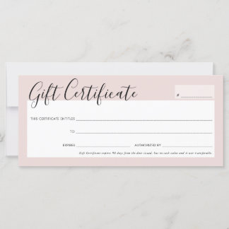 Carte CERTIFICAT DE CADEAU élégant rose rousse rose rose