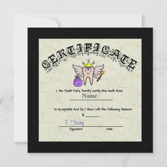 Carte Certificat de Fée de dents Customisez-le! (Devant)