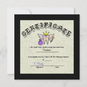Carte Certificat de Fée de dents Customisez-le!