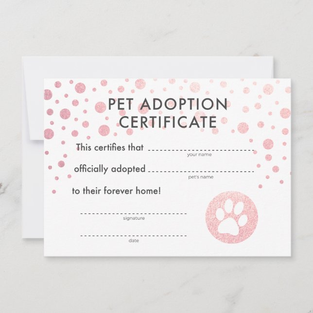 Carte Certificat de fête d'anniversaire d'adoption des a (Devant)