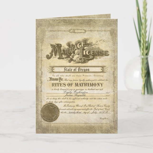 Carte Certificat de mariage vintage (Devant)
