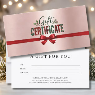 Carte Certificat d'entreprise avec ruban de Noël festif
