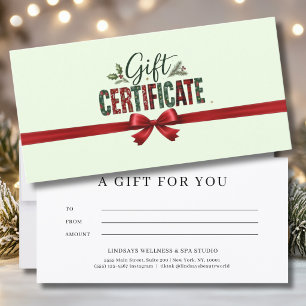 Carte Certificat d'entreprise avec ruban de Noël festif