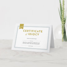 Certificat d'excuses de l'Idiocy Card