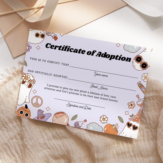 Carte Certificat Éffrayant d'adoption du fantôme d'Hallo (Créateur téléchargé)