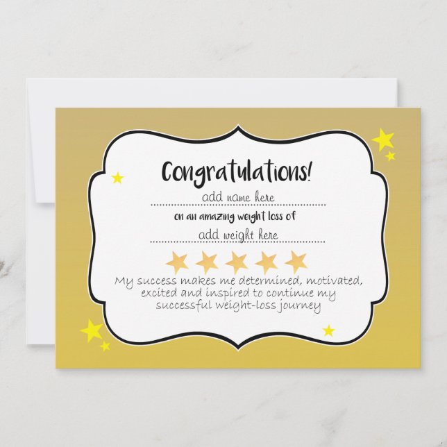 Carte Certificat Gold Star du Club du groupe amincissant (Devant)