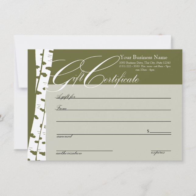 Carte Certificats cadeau Birch Tree (Devant)