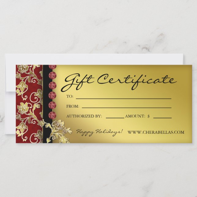 Carte Certificats cadeau de Noël Salon Spa or rouge Flor (Devant)