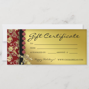 Carte Certificats cadeau de Noël Salon Spa or rouge Flor