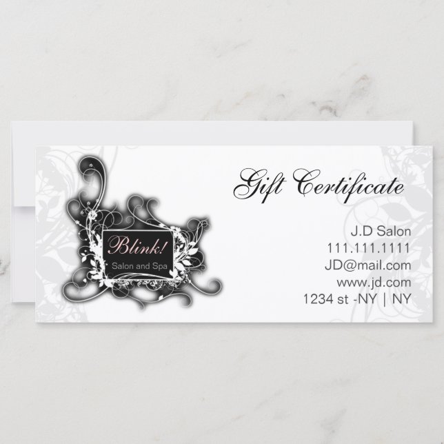 Carte Certificats cadeaux chic en noir et blanc (Devant)