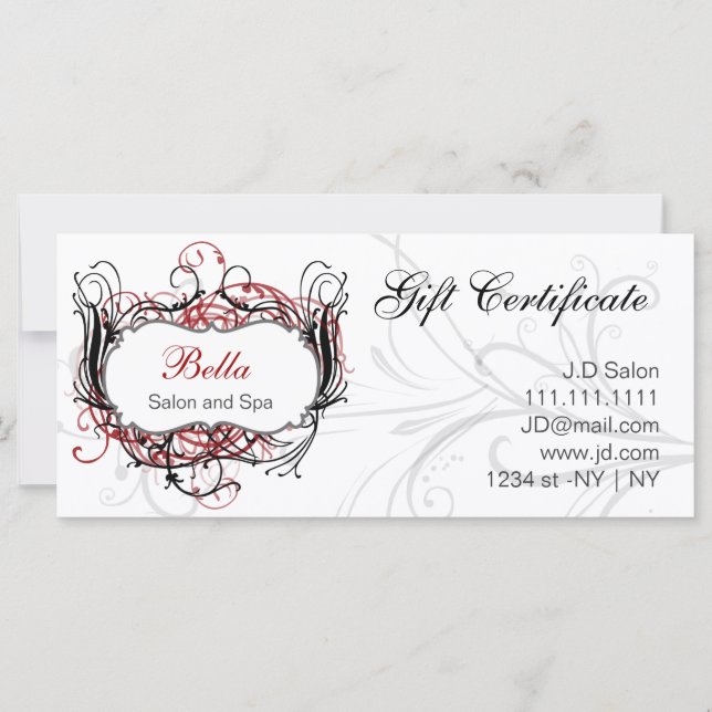 Carte Certificats-Cadeaux Chic rouge, noir et blanc (Devant)