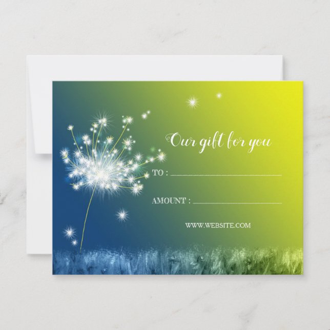 Carte Certificats cadeaux d'affaires Glitzy Dandelion (Devant)