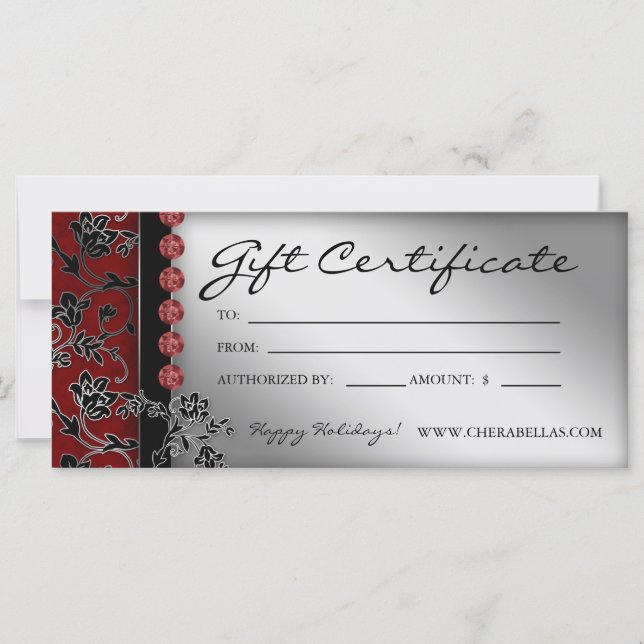 Carte Certificats cadeaux de Noël Spa de salon Argent Ro (Devant)