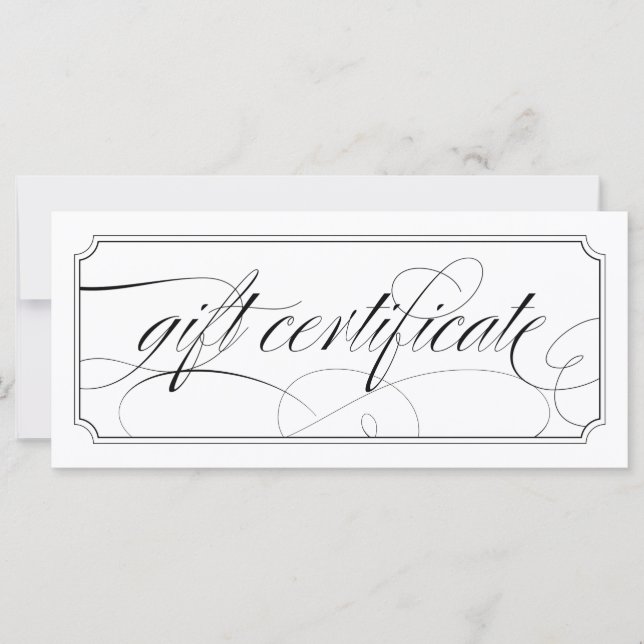 Carte Certificats cadeaux de script élégant noir et blan (Devant)