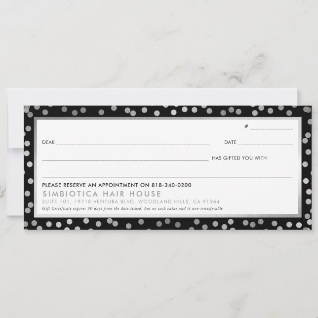 Carte CERTIFICATS-CADEAUX glam confetti points argentés  (Devant)