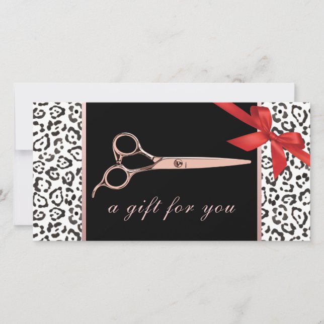 Carte Certificats cadeaux Leopard Rose or ciseaux (Devant)
